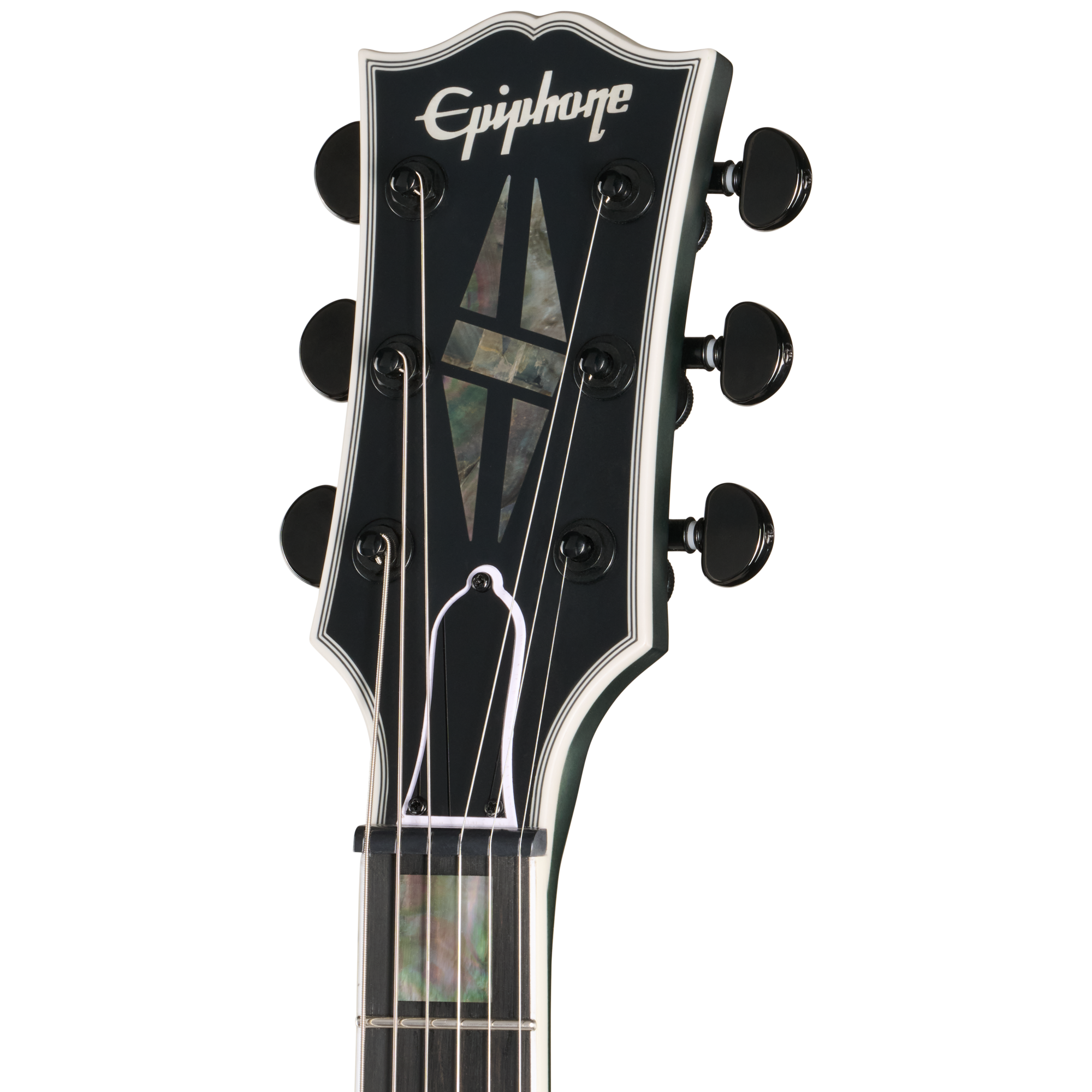 Gitarrenkopf, E-Gitarre, schwarz, Perlmutt-Einlage, Mechaniken